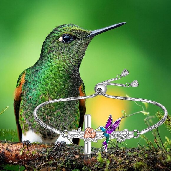 Sterling Silver Hummingbird Bracelet with Cross and Cubic Zirconia Women’s Jewel - Picture 8 of 9